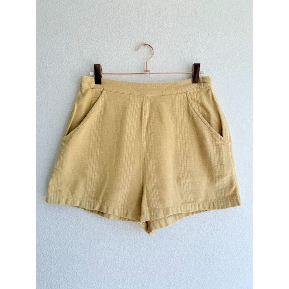 Free People Cotton Linen Blend Striped Pull On Shorts in Butter Yellow size XS